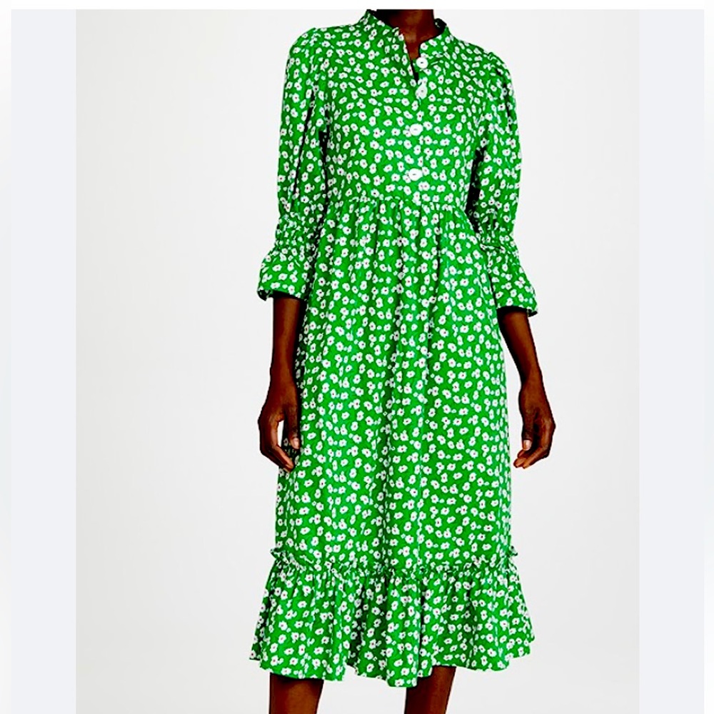 KITRI Rosie Green Floral Cotton Midi Dress US Size 4